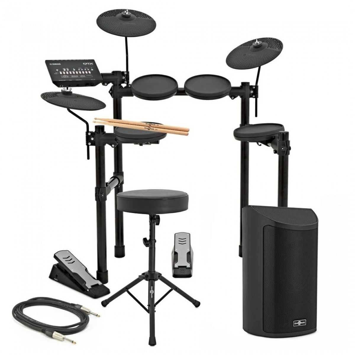 Yamaha DTX402 Electronic Drum Kit with Stool, Sticks and sideKIK Amp